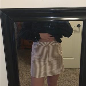 White and tan striped skirt
